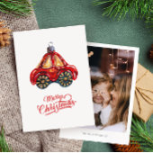 メリークリスマスレトロ車のオーナメント写真 シーズンカード