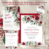 Christmas Winter Wedding Red Holly With RSVP 招待状