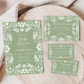 テラコッタパペルピカドメキシカングリーンベビーシャワー 招待状