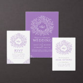 白手描き葉モノグラム紫RSVP結婚's 出欠カード (この独立クリエイターのコレクションをカスタマイズ。)