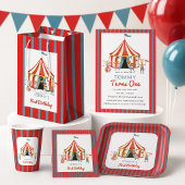 Circus Tent Red Blue Birthday Invite 招待状