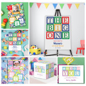 Classic Blocks Theme Simple First Birthday Invitat 招待状