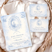 Classic Blue Toile Baby Shower Diapper Raffle エンクロージャーカード