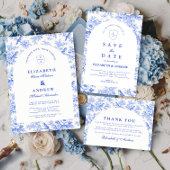 Classic Blue White Chinoiserie Wedding 招待状