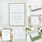 Arched Sage Green & Blue Stripes Classy Wedding 招待状