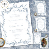 Classic Elegant Dusty Blue Floral Frame Wedding サンキューカード