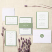 Formal Sage Green & White Border Script Wedding 招待状 (この独立クリエイターのコレクションをカスタマイズ。)