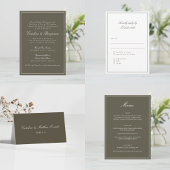 Olive Classic Border Script Elegant Wedding RSVP 招待状