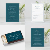 Formal Classic Teal Silver Border Elegant Wedding  箔招待状