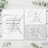 クラシック グレー モノグラム ウェディング レセプション カード (この独立クリエイターのコレクションをカスタマイズ。)