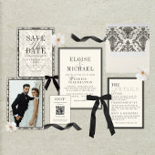 Classic Ivory Damask Rococo Pattern Photo Wedding セーブザデート