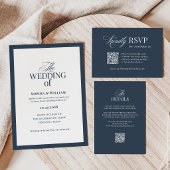 クラシック ラグゼ | ネイビーブルーのQRコードスキャン式結婚式 出欠カード