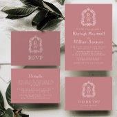 Vintage Monogram Crest Names Dusty Rose Wedding スクエアシール