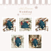 ネイビーブルーアールヌーボー結婚ズ 招待状