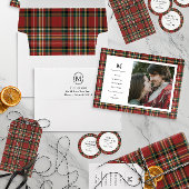 クラシックRed Plaid Christmas Name Monogram 1写真 シーズンカード