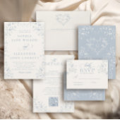 Blue Floral Romantic Calligraphy Garden Wedding 出欠カード