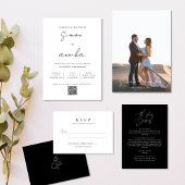 Classic Black Stylish Script Wedding Details エンクロージャーカード