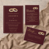 Deep Burgundy Brown Gold Diamond Wedding Stripes ペーパープレート (この独立クリエイターのコレクションをカスタマイズ。)