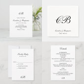 Elegant Black and White Script Monogram Wedding 招待状