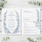 Classic Victorian Blue French Garden Chic Wedding 招待状 (この独立クリエイターのコレクションをカスタマイズ。)