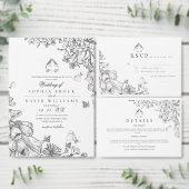 Classic White Black Botanical Wedding  招待状 (この独立クリエイターのコレクションをカスタマイズ。)