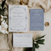 Boho Dusty Blue Floral Botanical Photo Wedding セーブザデート