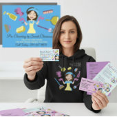 Pink Housekeeper cleaning Janitor Custom Cartoon ウィンドウサイン