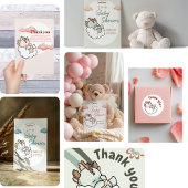 Pastel Blue Grey Sleeping Cloud Baby Dragon 招待状