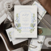 blue and greenery all in one RSVP DETAILS wedding 招待状