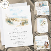 Coastal Beach Modern Watercolor Wedding セーブザデート