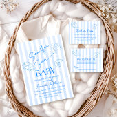 Coastal Blue Stripes Sea You Soon Boy Baby Shower 招待状