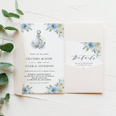 Watercolor Floral Anchor Nautical Rehearsal Dinner 招待状