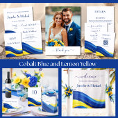 Cobalt Blue & Lemon Yellow Wedding Fan Program ハンドファン