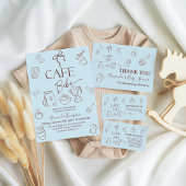Coffee Theme Blue Bow Cafe Bebe Boy Baby Shower ポスター