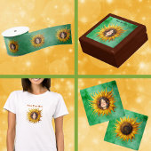 Big fancy Yellow sunflower on shades of green ワインラベル