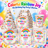 Colorful Rainbow Joy 7th Birthday boy Party 缶バッジ
