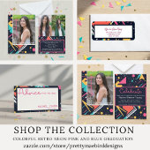 かわいいカラフルレトロ80年代の卒業式の招待状 ラベル