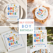 カラフルな一羽のとんまなガチョウ 子供の1歳の誕生日 招待状