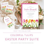 シックなピンクフローラチューリップハッピーイースター スクエアシール