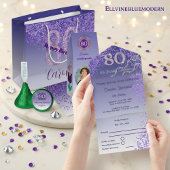 秋の紫のグリッター80誕生日 セーブザデート