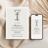 Champagne Coupe Elegant Bow Birthday Invitation 招待状