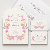 Pink Floral coquette Wreath Baby Shower QR Invite 招待状