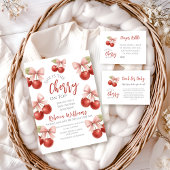 コケットピンクボウレッドさくらんぼオントップベビーシャワー 招待状