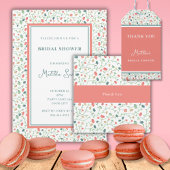 コーラルアンドブルーワイルドフラワーズブライダルシャワー ペーパープレート