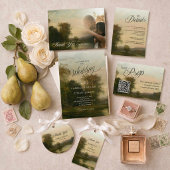 Elegant Vintage Landscape QR Code Wedding 出欠カード