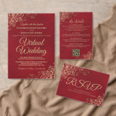 金ゴールドレースをクリムゾンレッド結婚のリハーサルディナー 箔招待状 (この独立クリエイターのコレクションをカスタマイズ。)