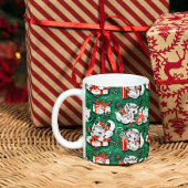 50年代のグリーンビンテージクリスマスパターンと子猫 キッチンタオル