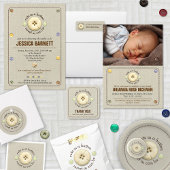 かわいいボタンベビー写真誕生 案内状