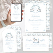 可愛い青いロッキングウスクレストボーホ男の赤ちゃんシャワー 招待状