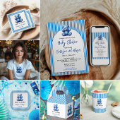 かわいいブルーテディベアヴィンテージ男の赤ちゃんシャワー Tシャツ